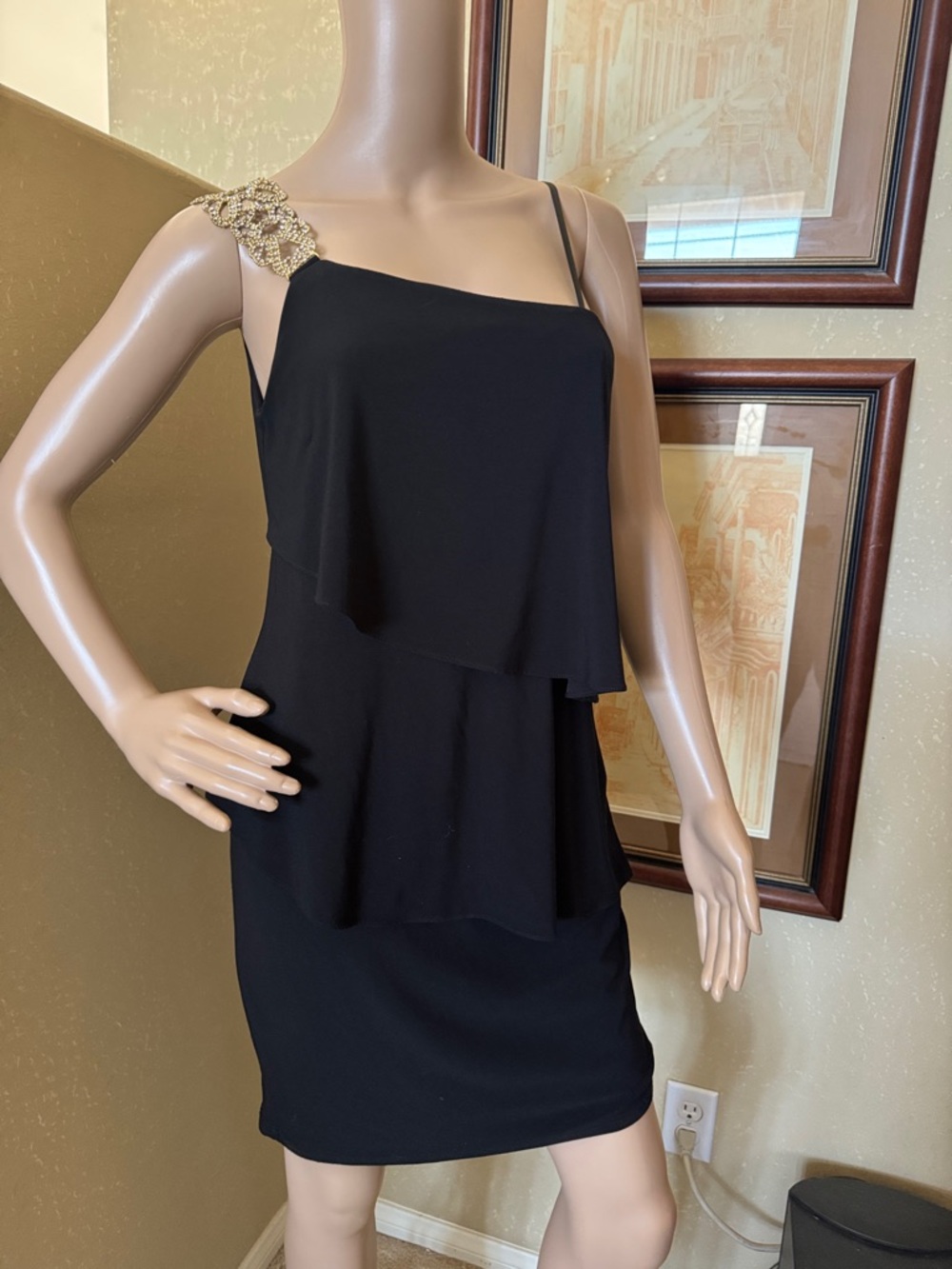 Betsy & Adam Coquette Black Rhinestone Cocktail Dress sz 6 S